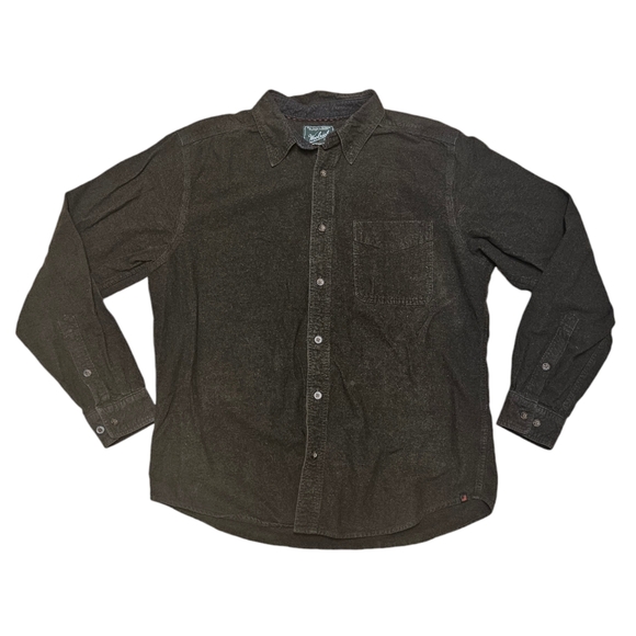 Woolrich Button Down Vintage Mens Sz Large Long Sleeve Army Green Woolen Mills - Picture 1 of 6